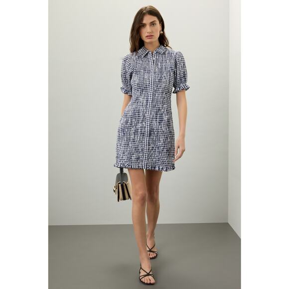 Jason Wu Dresses & Skirts - JASON WU COLLECTIVE Navy White Gingham Smocked Collared Mini Dress Size 4